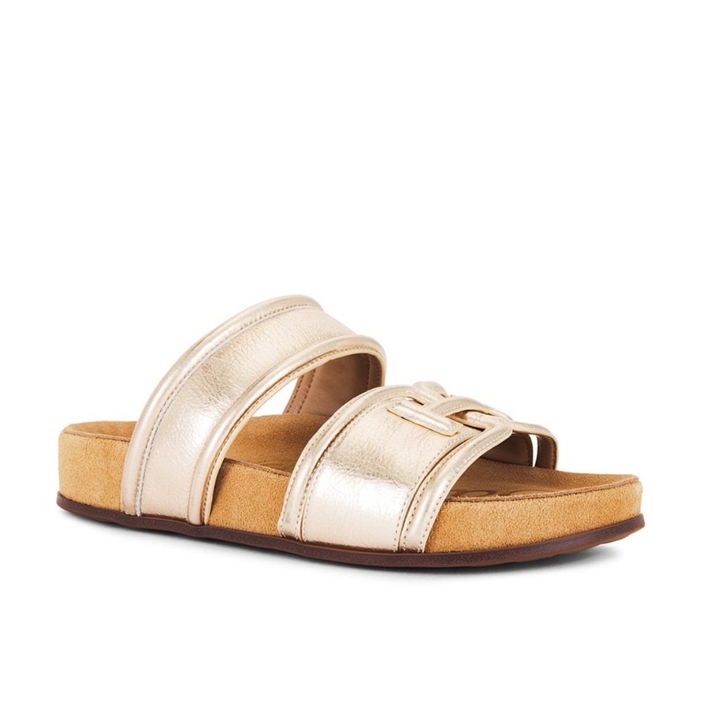 Sam Edelman Rowan Slide Sandals Gold Metallic Leather Double Strap Size 10 NWT